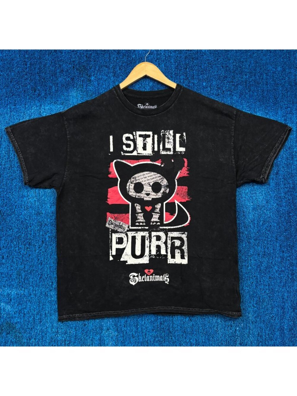 Skelanimals "I Still Purr" Graphic Mineral Wash T-Shirt Size Extra Large